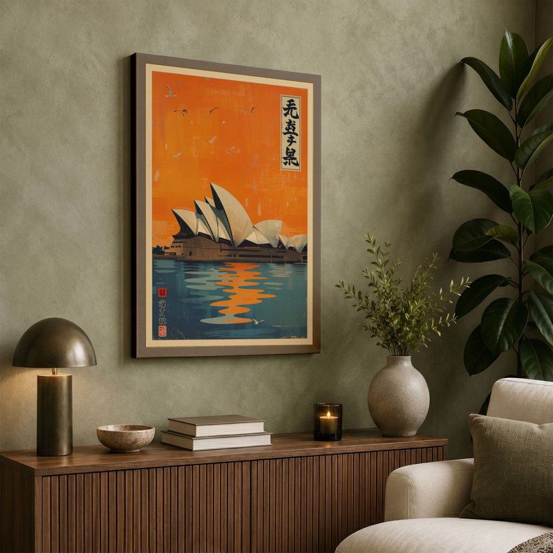 Sydney at Sunrise Japandi - Wrapped Canvas, 30x20 - 76.2 x 50.8 cm, Taupe Border