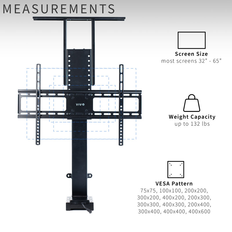 Black Motorized TV Stand Lift for 32" to 55" Screens