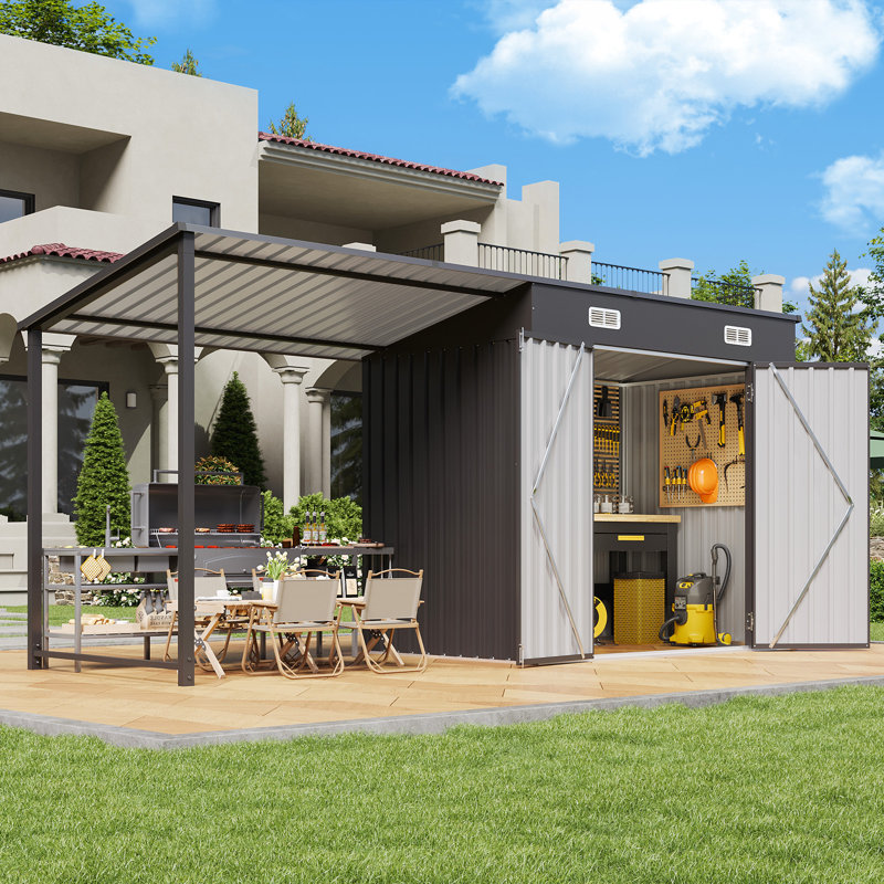 6x4 ft Outdoor Storage Shed & Hardtop Gazebo Combo