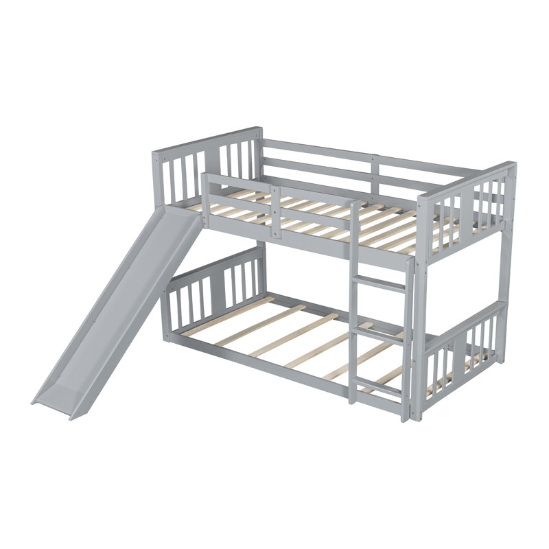 Lit superposé bas avec glissière réversible, Simple sur simple, Gris 1