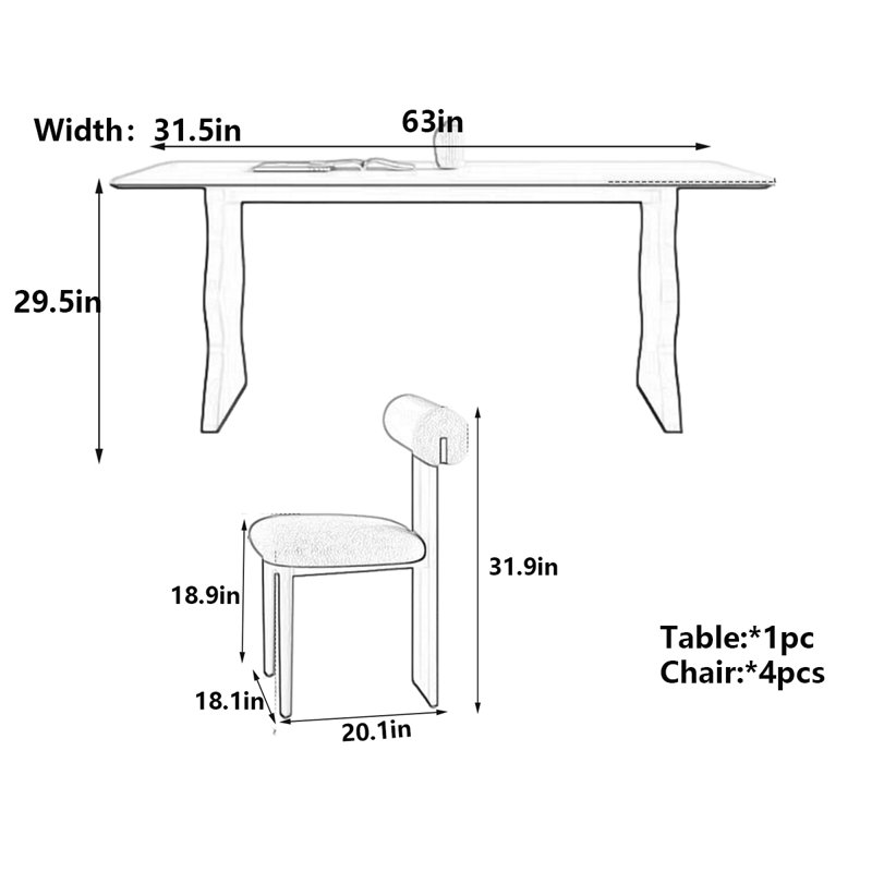 Modern Rectangular Dining Table with  Rock Slab, 29.5"H x 63"L x 31.5"W