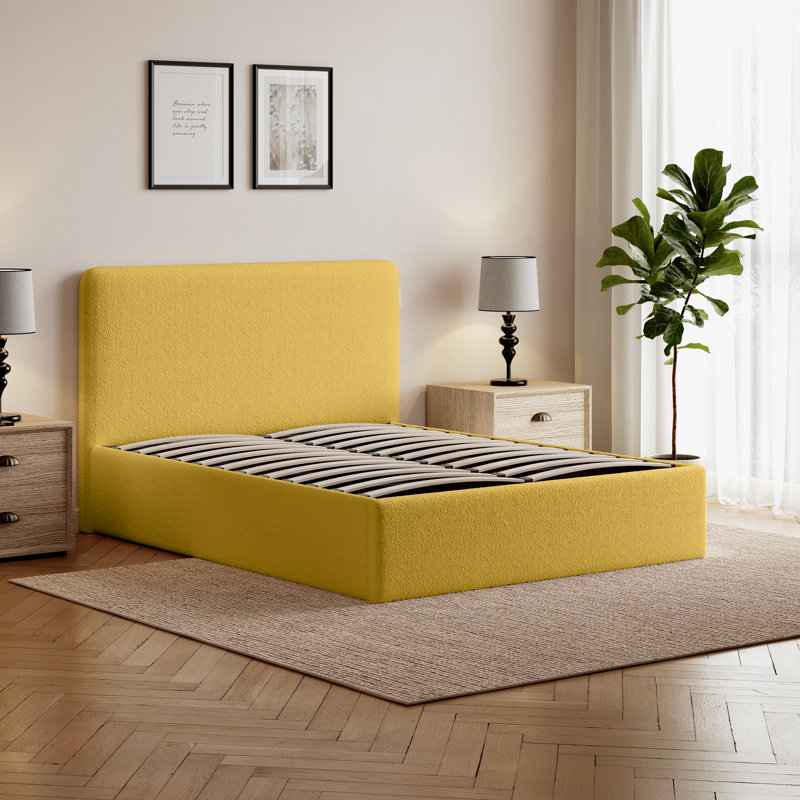 Revaz Upholstered Ottoman Storage Bed, Double (4'6), Mustard