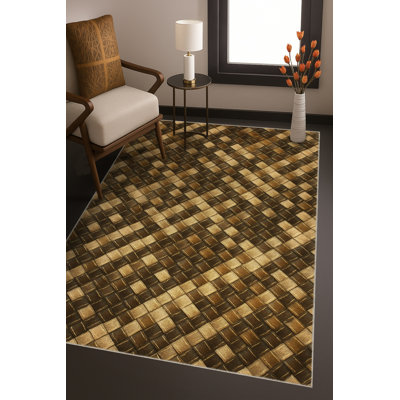 Tapis bleu tissé lavable rétro Mosso
