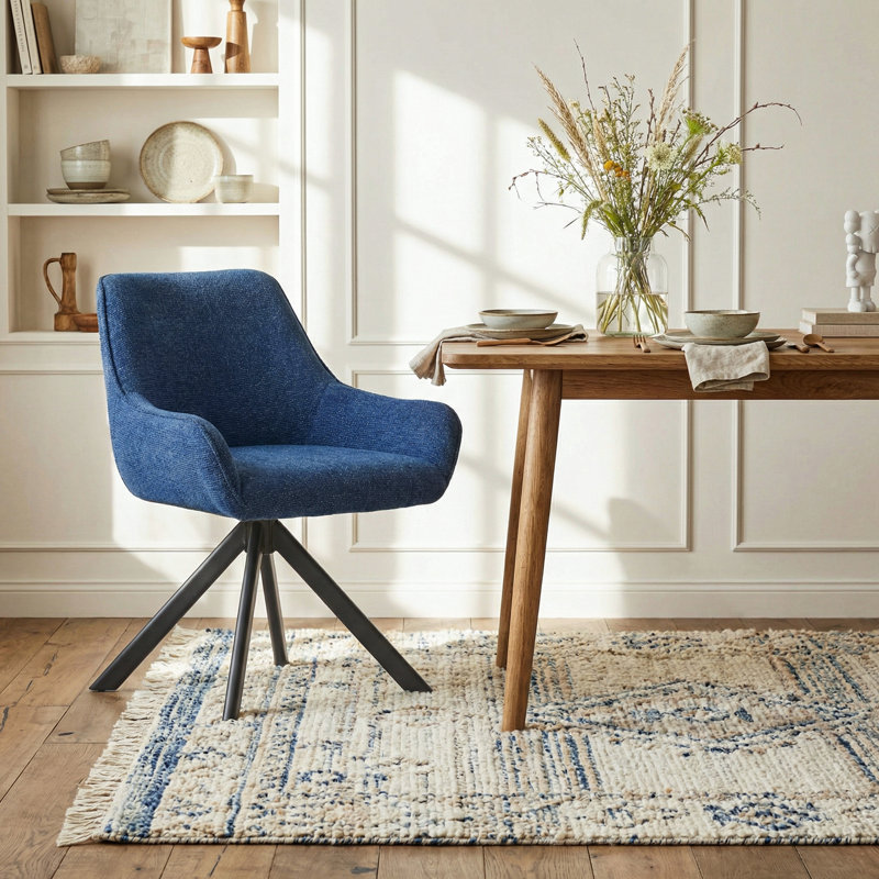 Gefjun 46cm H Upholstered Metal Armchair, Navy Chenille