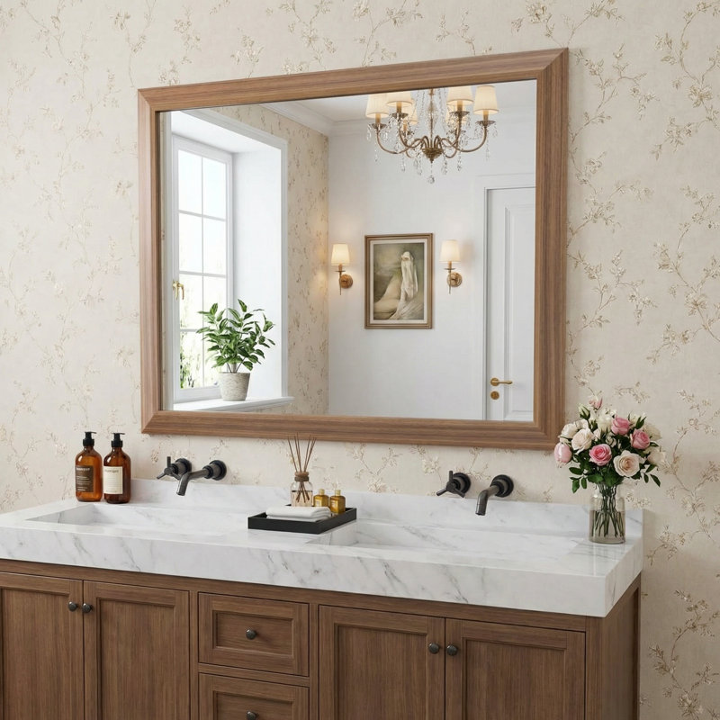 Lunara Belveled Edged Accent Rectangular Bathroom Wall Mirror with Tempered Glass & Rust-proof Aluminimn Framed, 40" x 32"