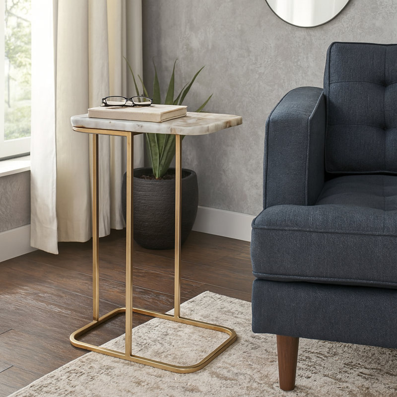 Sagebrook Home 24X15" Agate Top C-Table, White/Gold, White
