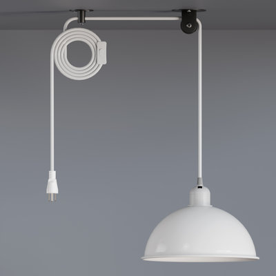 White 8.26" (21CM) Plug In Pendant Light, 13.12ft (4M) Farmhouse Dome Hanging Lamp with On/Off Switch, Metal Shade Swag Light with Ceiling Hooks for Kitchen, Dining or Café