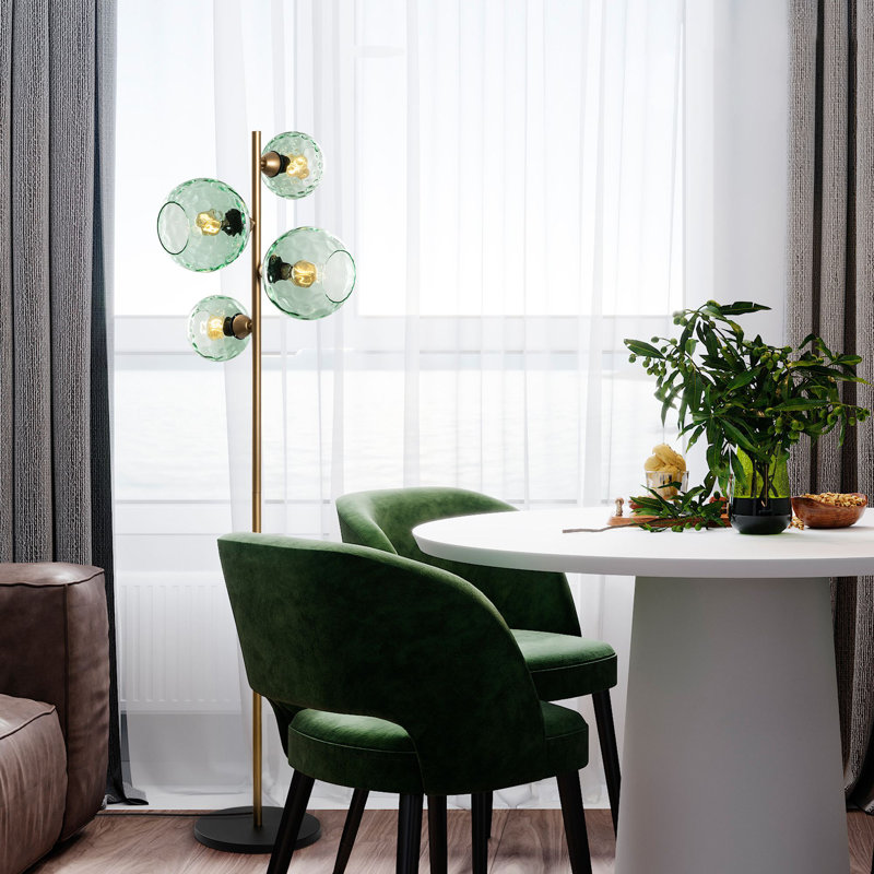 Lampe sur pied élégante avec corps en métal et capuchon en verre, finition dorée, 13,8 x 13,8 x 65,0 pouces | 4 x douilles E27 (40 W maximum) | Design élégant et glamour pour le salon et la chambre à coucher - solution d'éclairage parfaite (ampoule non incluse)