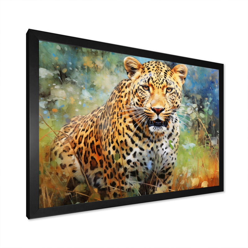 «Leopard Grace IV», reproduction d'art mural animaux, H 30 po x l 40 po x P 1,5 po, Cadre simple noir