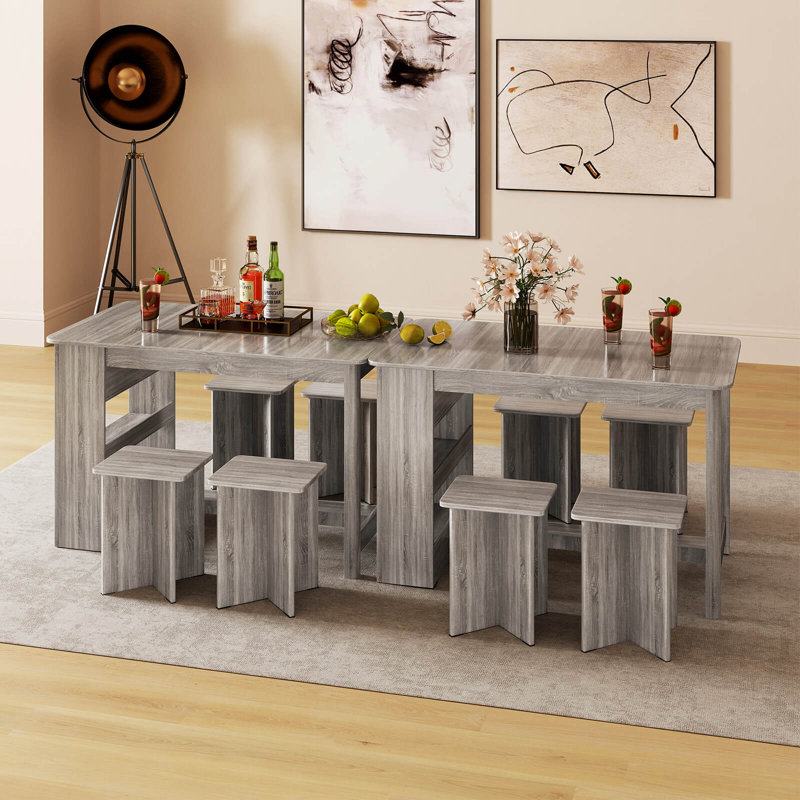 5 Pcs Dining Table Set With Storage Shelf Rectangular Kitchen Table With 4 Stools, Gray