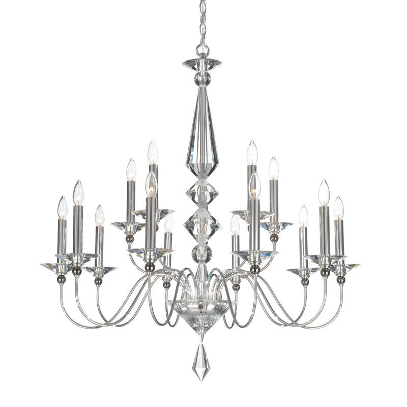 Jasmine 15 - Light Glass Chandelier, Silver, Optic Clear
