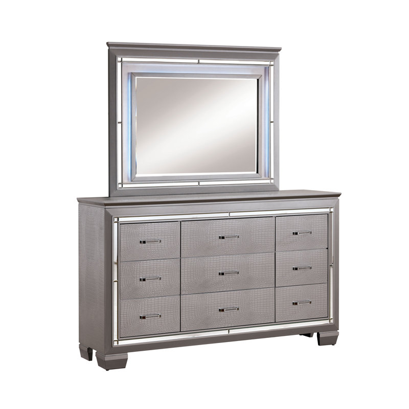 Aghanliss 9-Drawer Dresser with Mirror Set, Silver