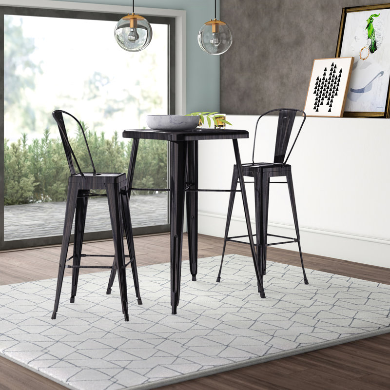 Ensemble de table de bar intérieur / extérieur en métal Toquerville, Noir charbon