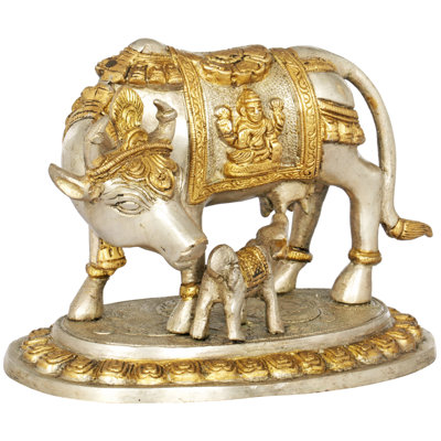 Vache et veau en laiton