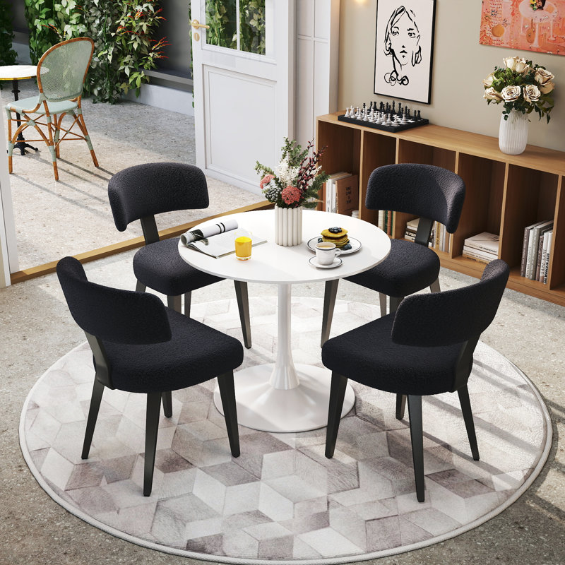 31.5" White Round Pedestal Dining Table Set With Bouclé Chairs, Compact Dining Set, Space-Saving Kitchen Table And Chair Set For Apartments, Breakfast Nooks, And Compact Dining Rooms