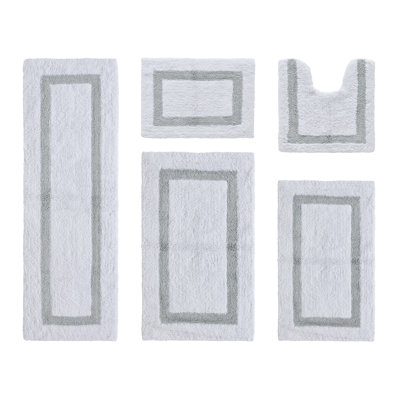 Makbul Premium 100% Cotton 5 Piece Bath Rug Sets with Race Track Pattern, Machine Washable, Super Absorbent & Tufted Weave Reversible Bath Mat for Bathroom