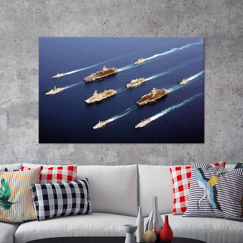 Impression sur toile de marine: art marin moderne, décor de flotte, toiles or encadrées 1P, 47,3 po H x 67 po l