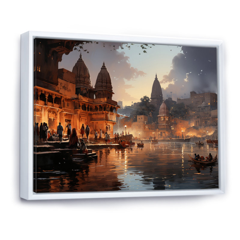 Art indien indien beige et gris, art mural indien, H 34 po x l 44 po x P 1,5 po, Cadre flottant blanc