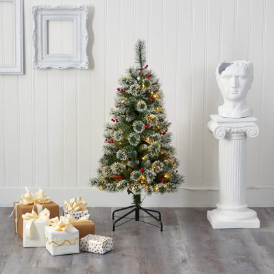  Swiss Pine Frosted Artificial Christmas Tree with LED Lights and Berries