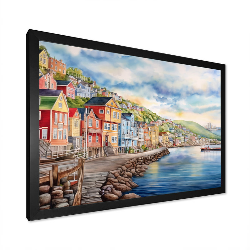 Terre-Neuve côtière rétro I sur toile, H 30 po x l 40 po x P 1,5 po, Cadre photo noir