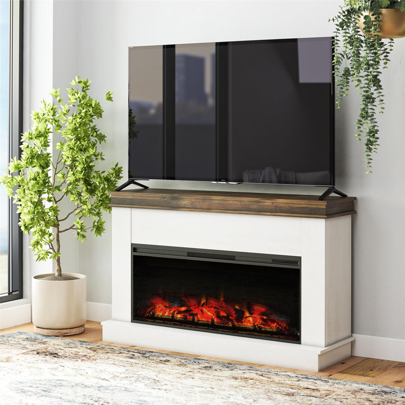 Adelaid Wide Mantel with Linear Electric Fireplace and Remote for TVs up to 65", Ivory Oak/Rustic