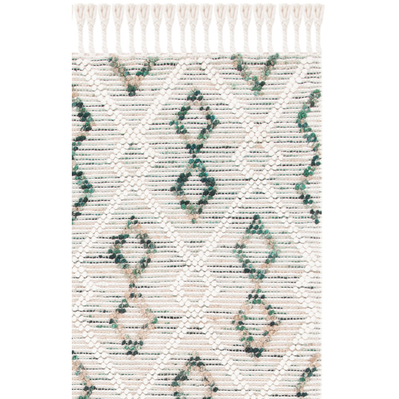 Honeyville Hand Loomed Wool/Jute/Cotton Geometric Rug in Ivory/Emerald, Square 6'