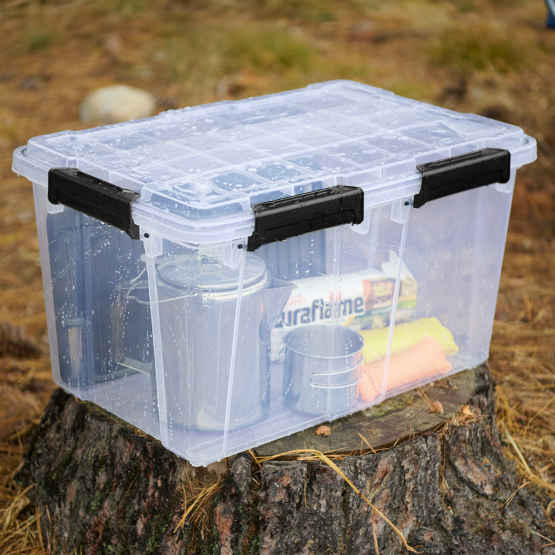 Sterilite 54Qt Gasket Box, Stackable Storage Container with Lids, Black, 16 Pack