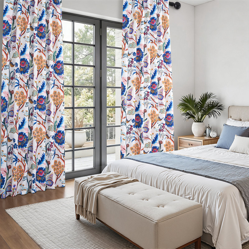 Floral Patterned Curtains Mid Century Botanical Drapes,Room Darkening Curtain,Rod Pocket Back Tab Floral Drapes,Set of 2