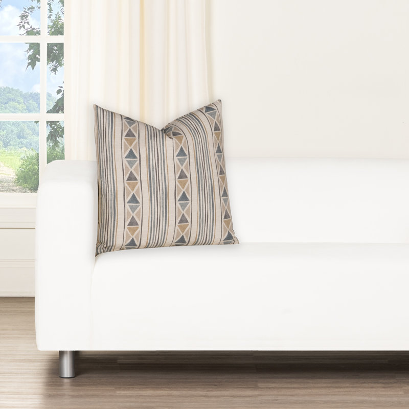 Coussin décoratif 100% coton Magnolia Home Fashions, Gris / brun clair / rayures bleues, Plumes, H 20 po x l 20 po