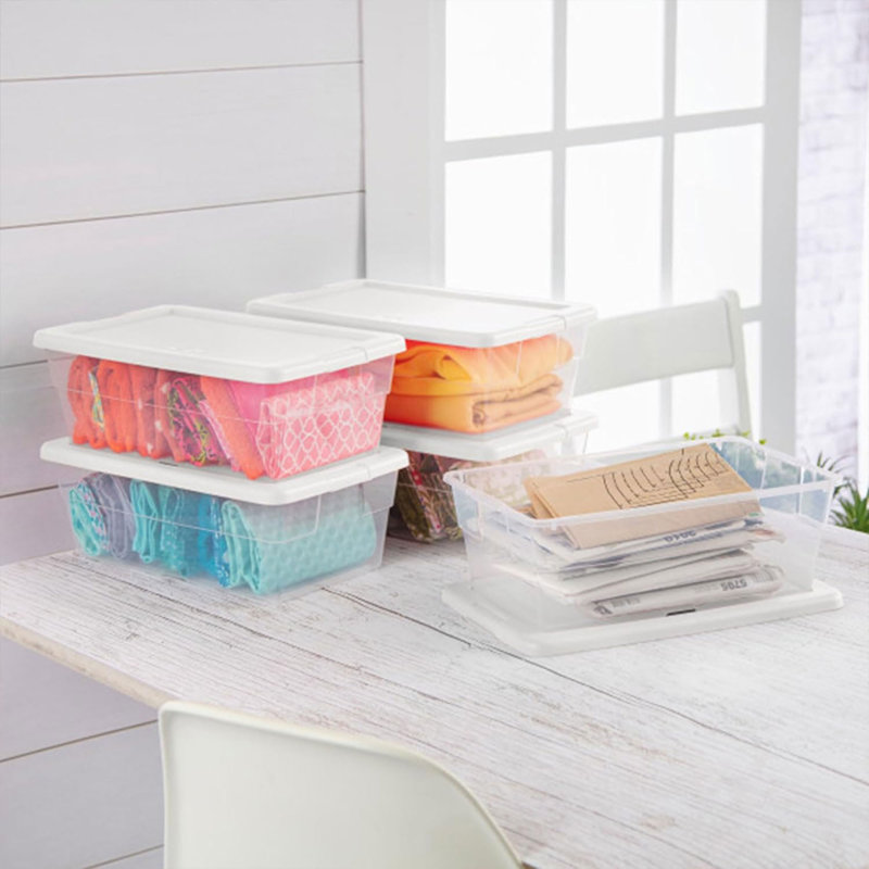 Sterilite 6 Qt Storage Box, Stackable Plastic Container, Home Organizer, 12 Pack