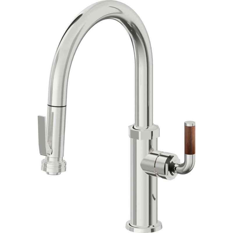 Pull-Down Kitchen Faucet With Squeeze Sprayer - Low Arc Spout, Polished Chrome