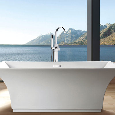 Robinet de baignoire autoportant avec douche à main - Fabrication en métal massif, jet complet pour la détente et l'expérience du bain en métal moderne, offre une couverture stable