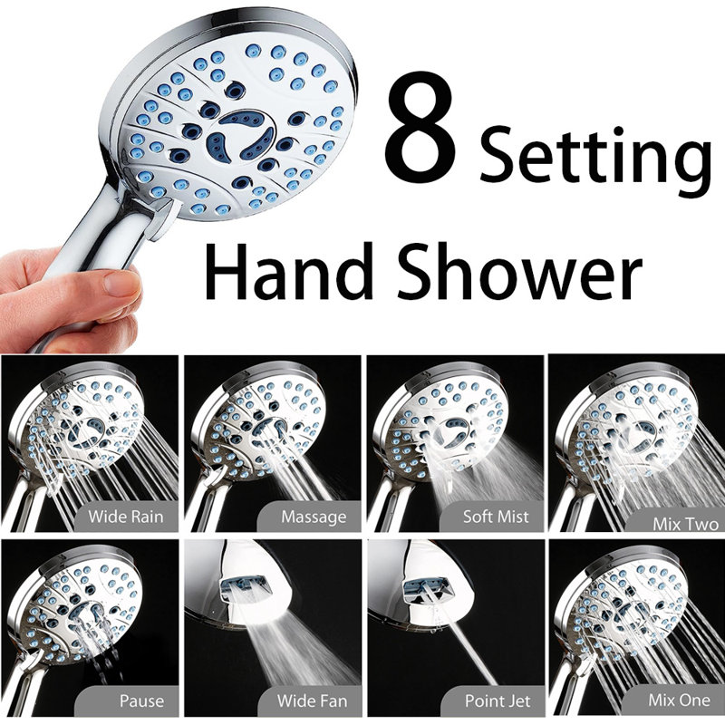6-Setting 6" Shower Head, 8-Setting 5-Zone Hand Shower ,6 Ft Hose, 1.8 Gallons Per Minute, Chrome