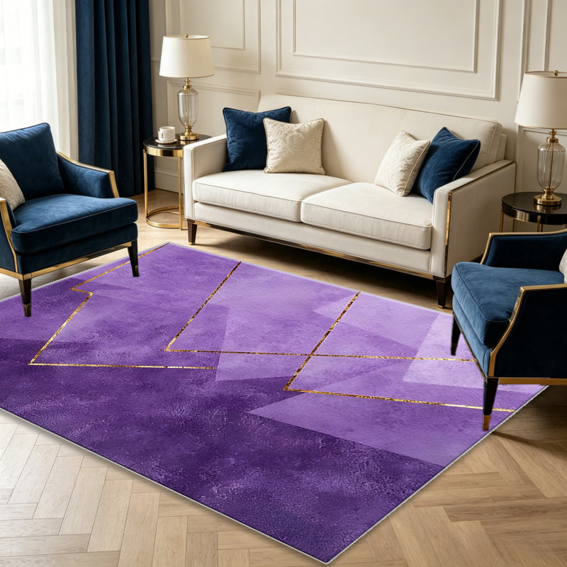 Modern Abstract Geometric Gold Purple carpet-easy to clean, machine-washable, soft and comfortable; suitable for door mats, kitchens, living rooms, bedrooms, corridors, and laundry areas. Easy to clean, durable carpet for home decoration.