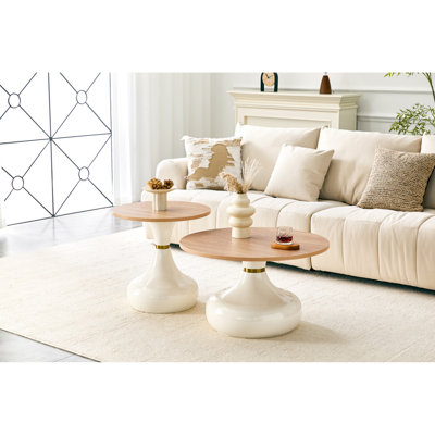 Ensemble de deux tables basses gigognes en forme de gourde, alliant luxe et prix abordable. Plateau en MDF et piètement en métal. Parfait pour le salon et la salle à manger.