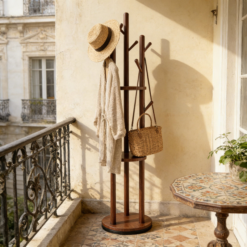 Portemanteau autoportant avec tablette à 3 niveaux et 9 crochets - Support pour arbre d'entrée peu encombrant