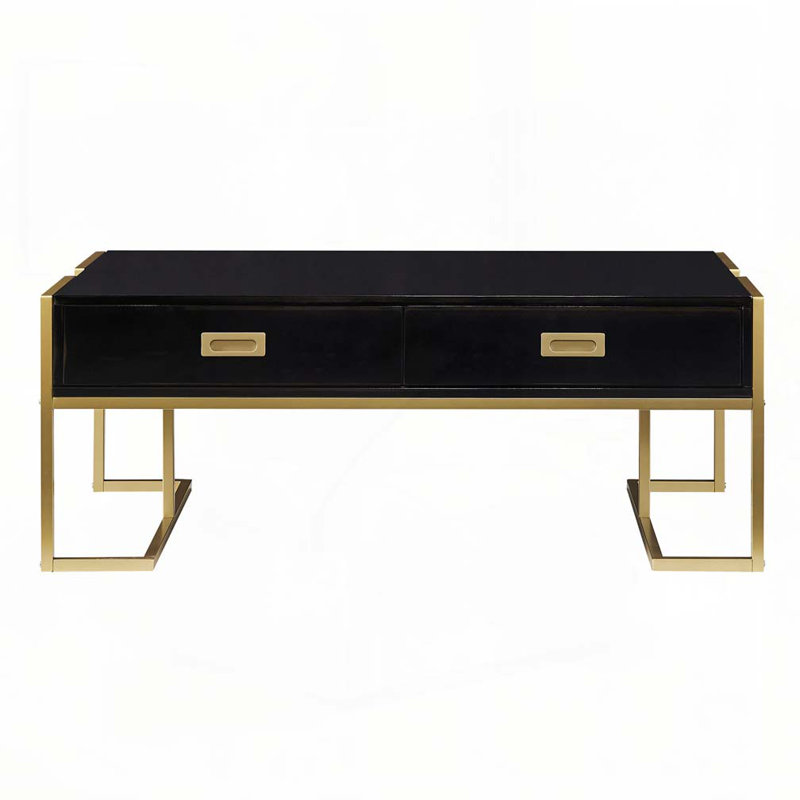 Rectangular Coffee Table with 4 Drawers and Gold Base, Black