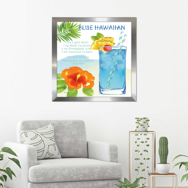 « tropical escapade i », reproduction de peinture à l’aquarelle, H 21,5 po x l 21,5 po x P 0,75 po, Encadrement argenté