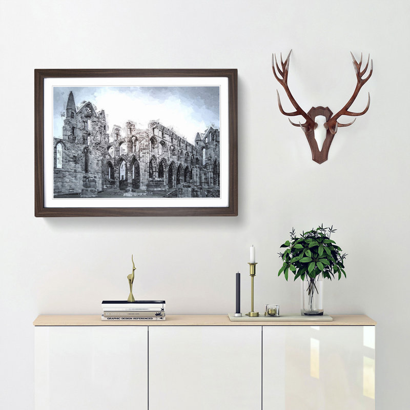 Ruins of Whitby Abbey in England in Abstract - Picture Frame Photograph Print, Walnut, 60cm H x 91cm W x 2cm D