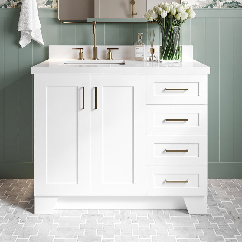 43 IN.  Single Bathroom Vanity, White, Rectangular, Left 