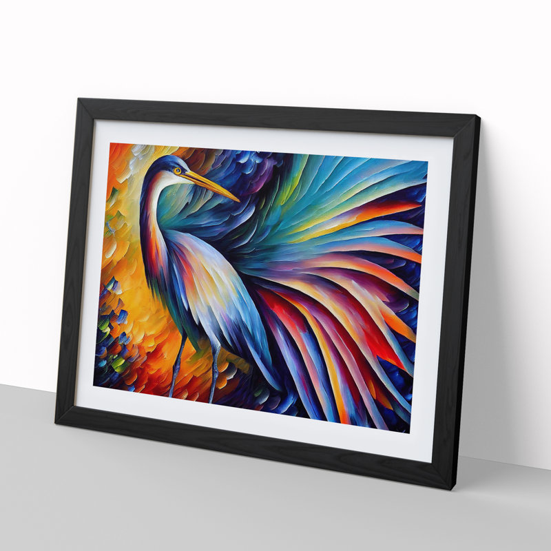 Heron Bird Abstract Vol.6 - Single Picture Frame Painting, Black, 46cm H x 64cm W x 2cm D