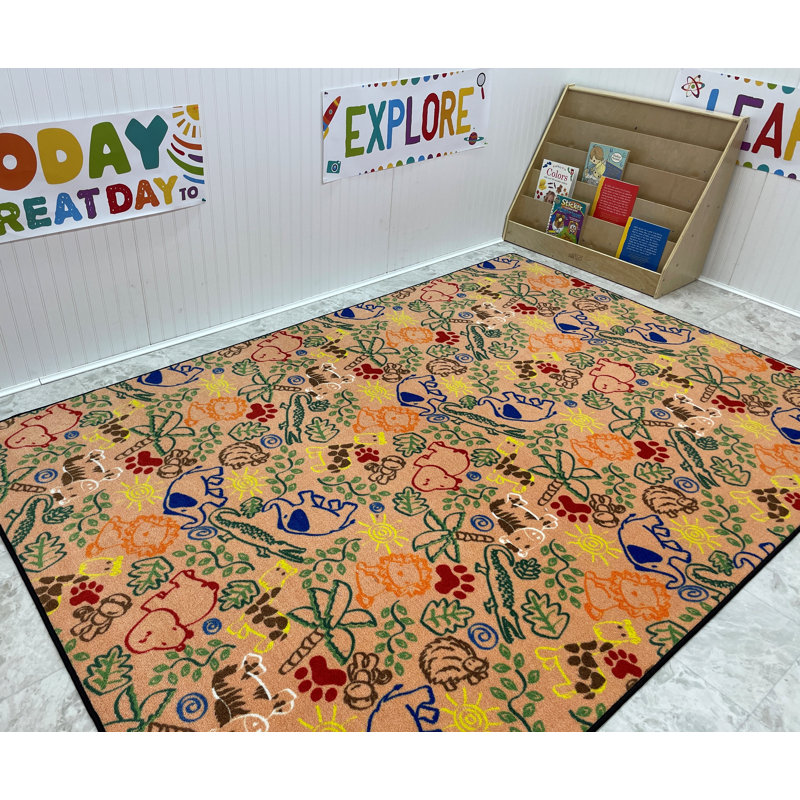 Tapis brun clair touffeté Animal Doodles, Carré 6 pi