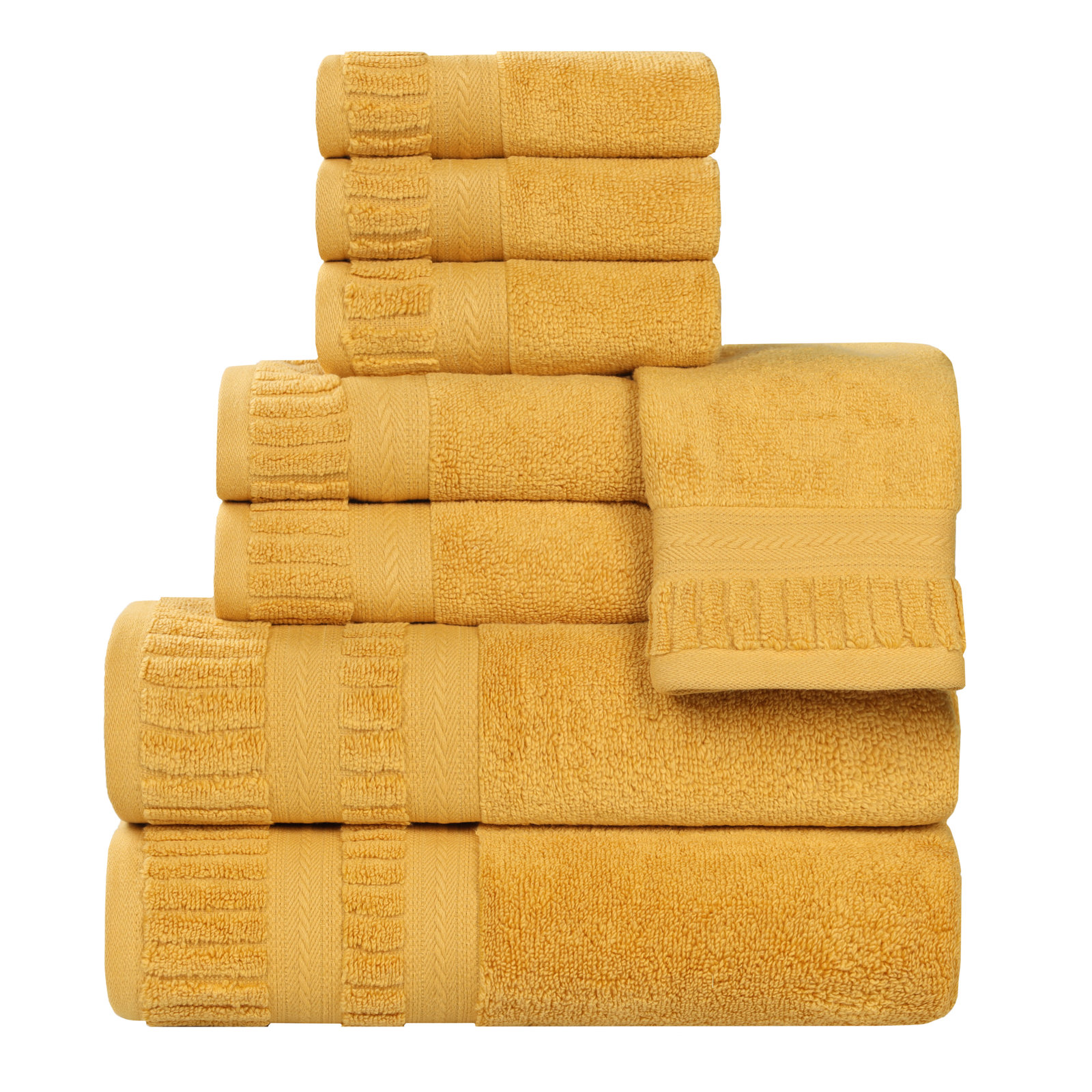 Zero-Twist Cotton Towel Set, Gold, 8 Piece Towel Set