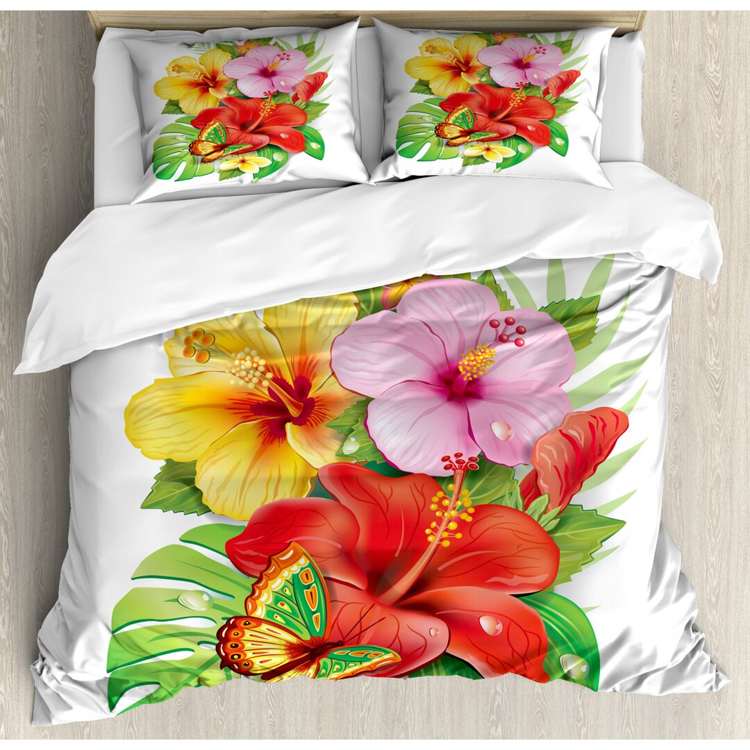 Bettbezug Set, Bunt Hibiscus Blooming, hawaiisch, Mehrfarbig