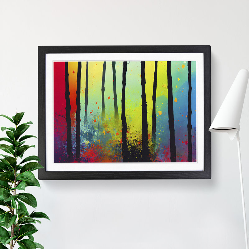 Summer Forest Paint Splatter Vol.1 Abstract - Single Picture Frame Painting, Black Framed, 25cm H x 34cm W x 2cm D