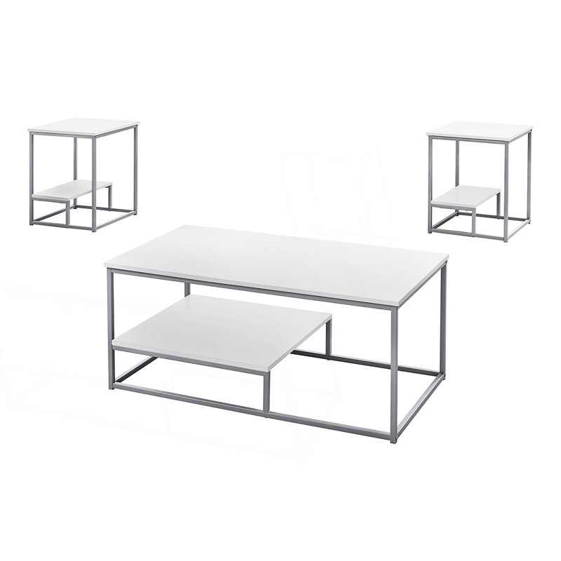 Ensemble de table 3 pièces, une table basse avec deux tables de bout assorties, une table centrale, Blanc