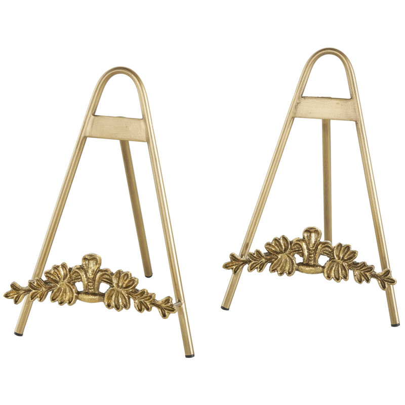 Chevalet présentoir pliable en métal doré à 2 niveaux avec emblème de vigne, H 11,5 po x l 8 po x P 8,5 po