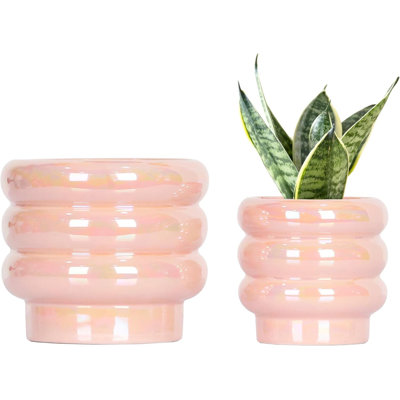Set Of 2 Pink Ceramic Plant Pots