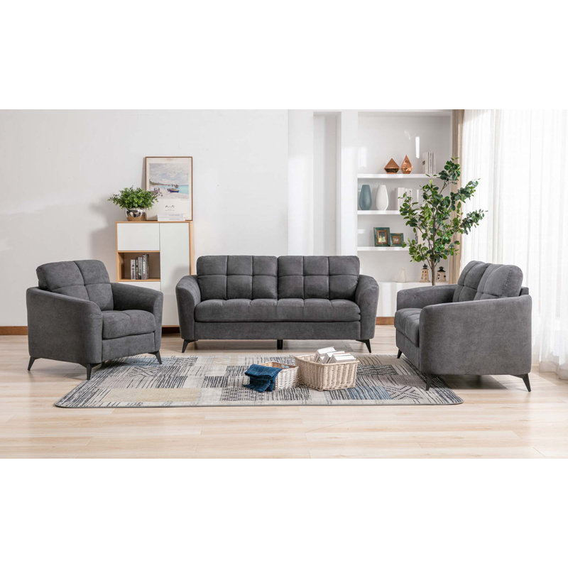 Canapé 3 pièces en tissu tissé, Gris