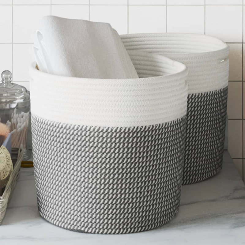 House Of Hampton Fabric Decorative Basket, Grey/White